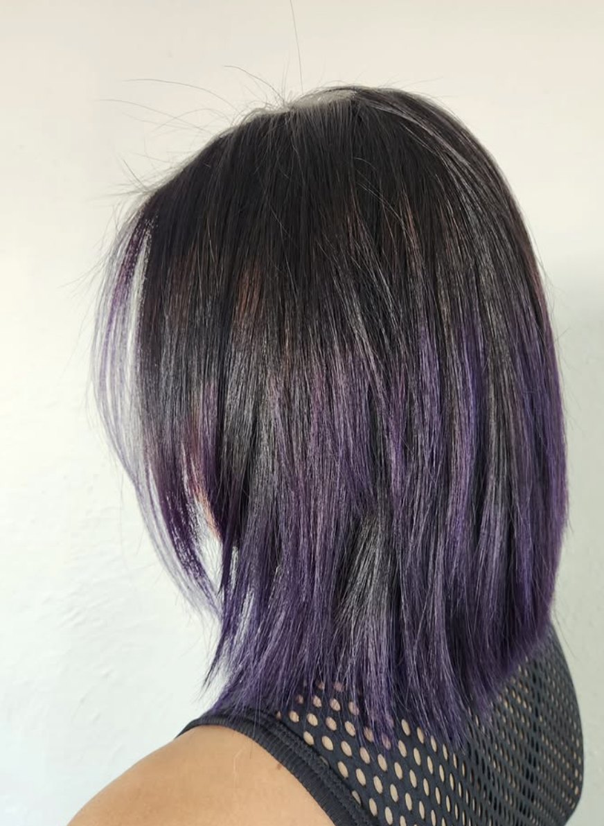Black with violet peekaboo at Elevate Salon + Spa, Charlottesville VA