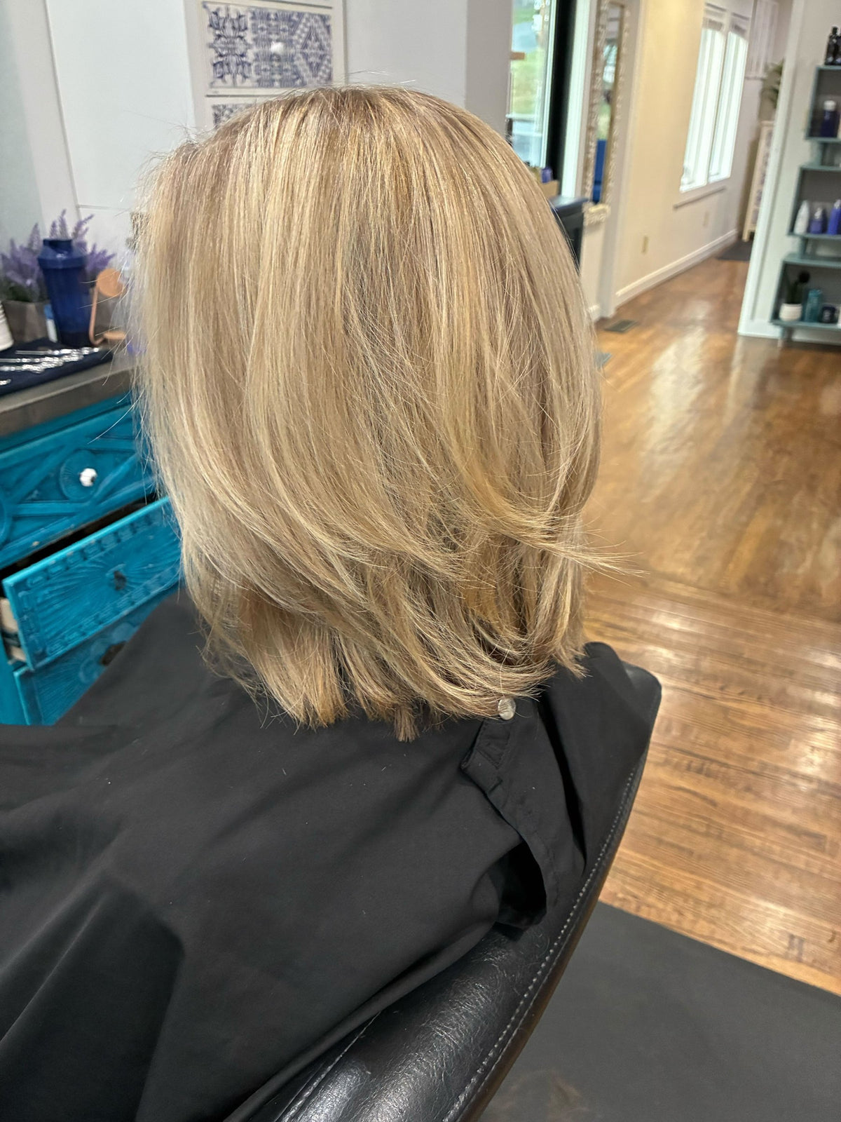 Blonde layered lob at Elevate Salon + Spa, Charlottesville VA