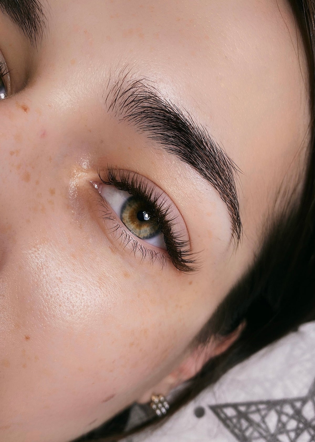 Brow and lash close up after lamination and lift at Elevate Salon + Spa, Charlottesville VA