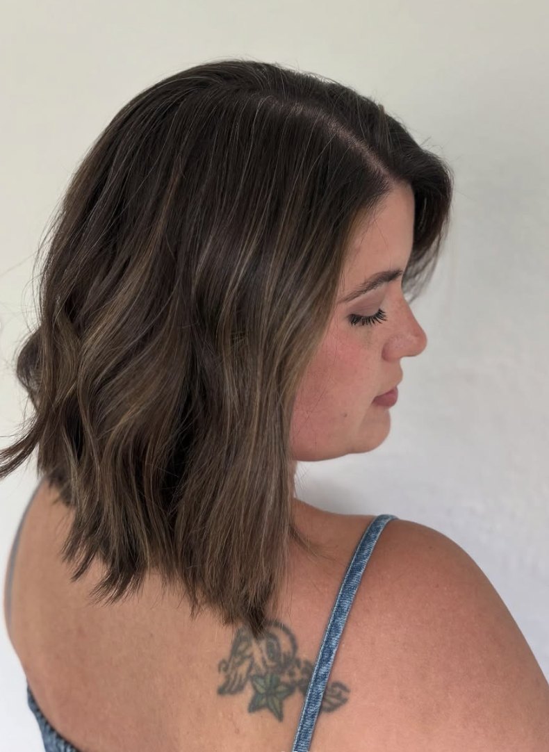 Brunette lob with babylights at Elevate Salon + Spa, Charlottesville VA