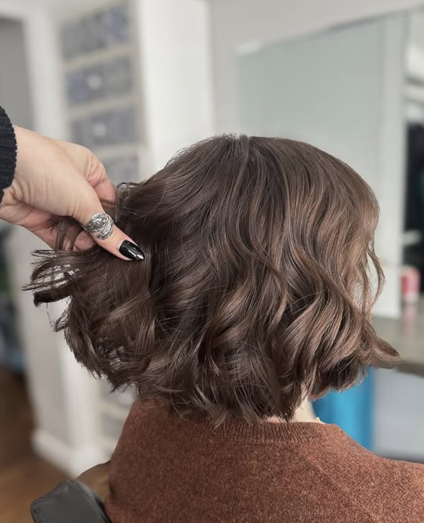 Brunette textured bob at Elevate Salon + Spa, Charlottesville VA