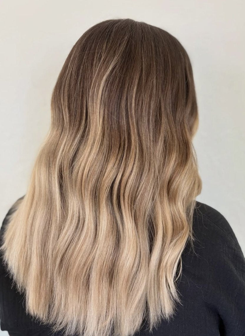 Brunette to blonde balayage at Elevate Salon + Spa, Charlottesville VA