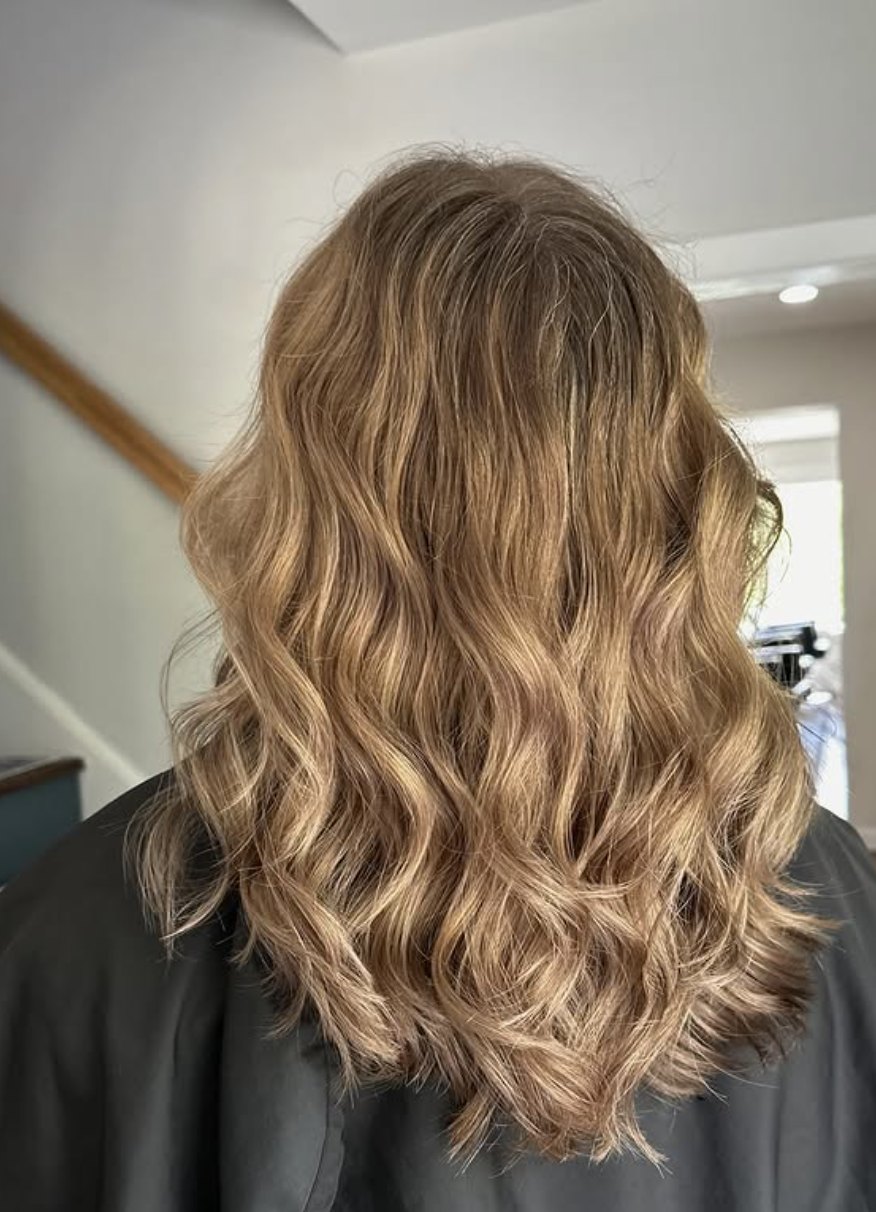 Caramel balayage waves at Elevate Salon + Spa, Charlottesville VA