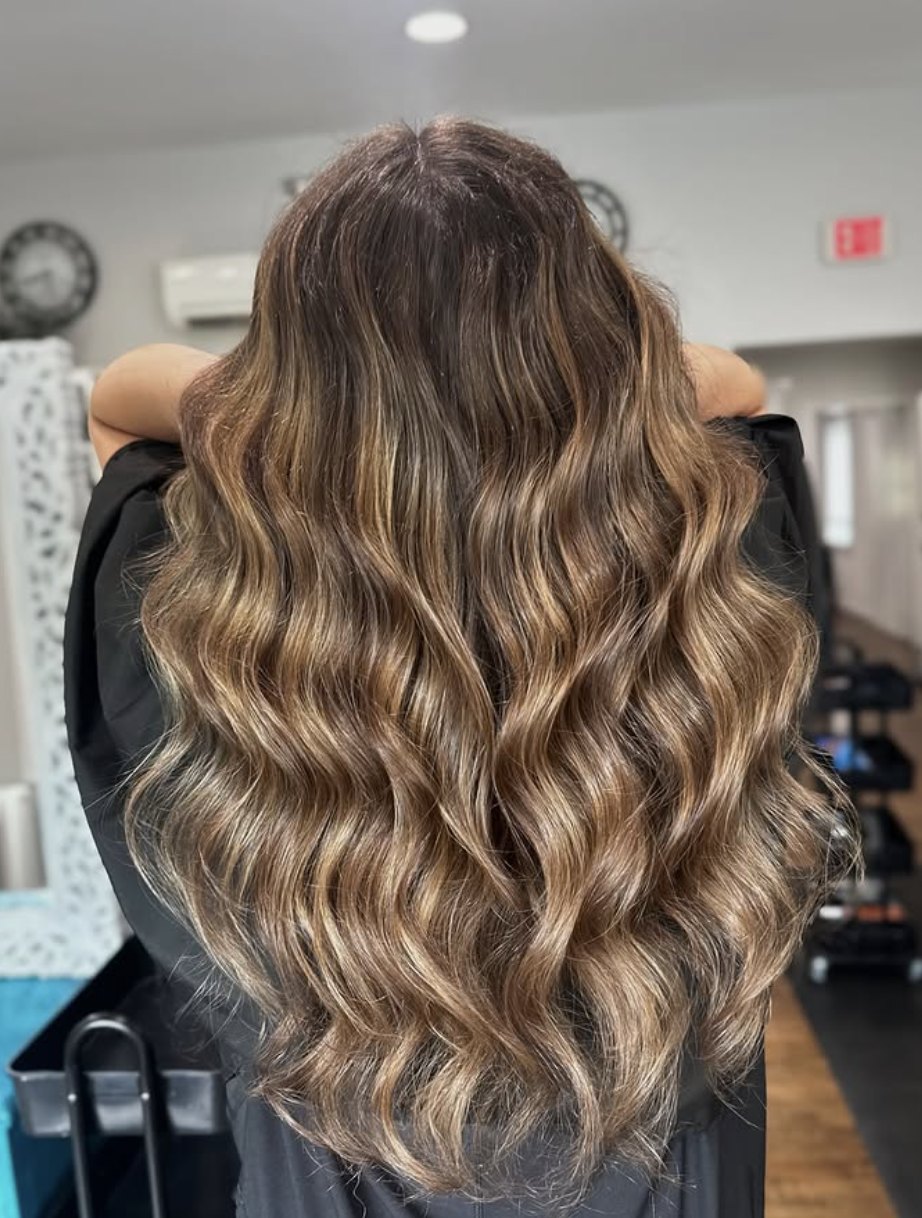 Caramel balayage waves at Elevate Salon + Spa, Charlottesville VA