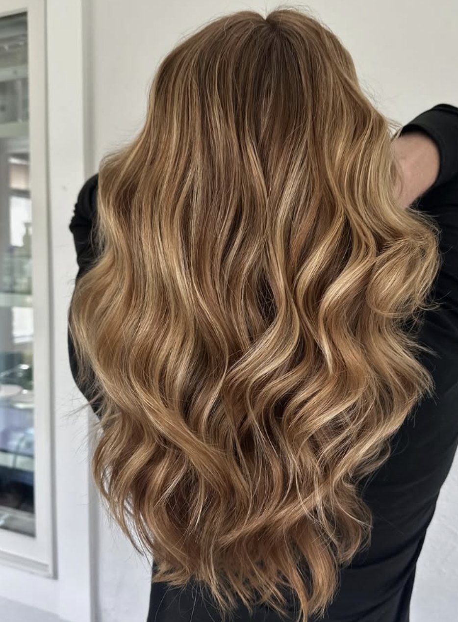 Caramel balayage waves at Elevate Salon + Spa, Charlottesville VA