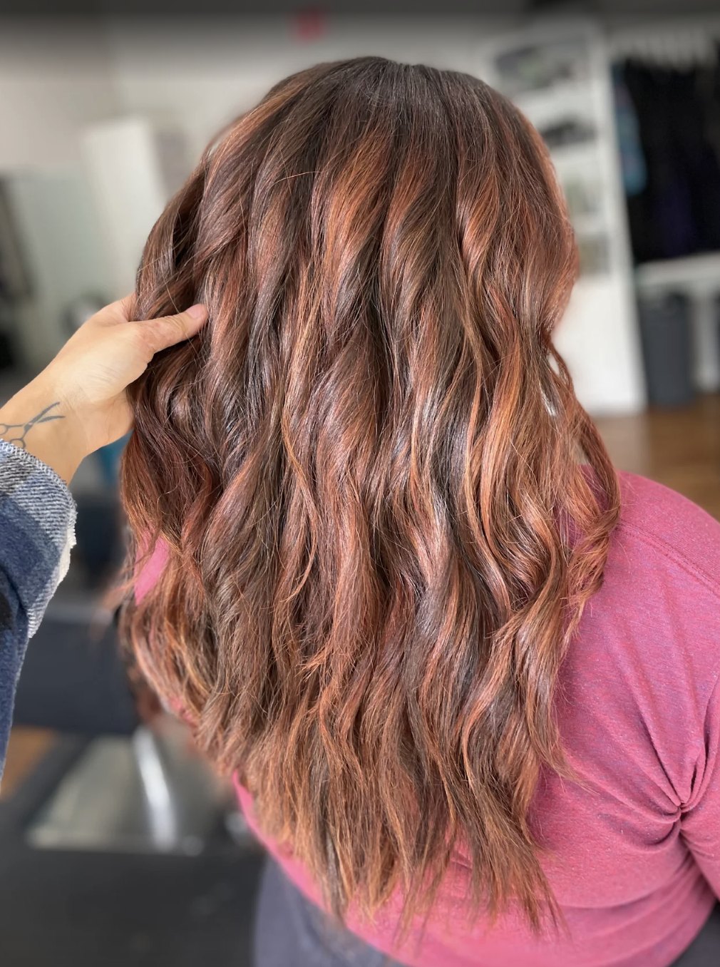 Copper balayage waves at Elevate Salon + Spa, Charlottesville VA