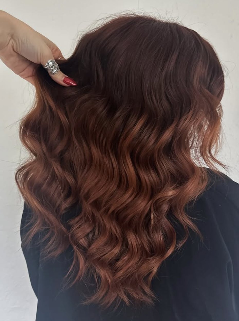 Copper red waves at Elevate Salon + Spa, Charlottesville VA
