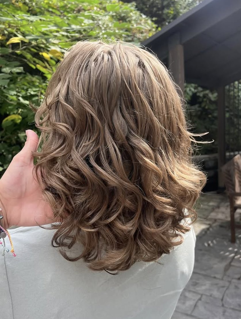 Curly bronde bob at Elevate Salon + Spa, Charlottesville VA