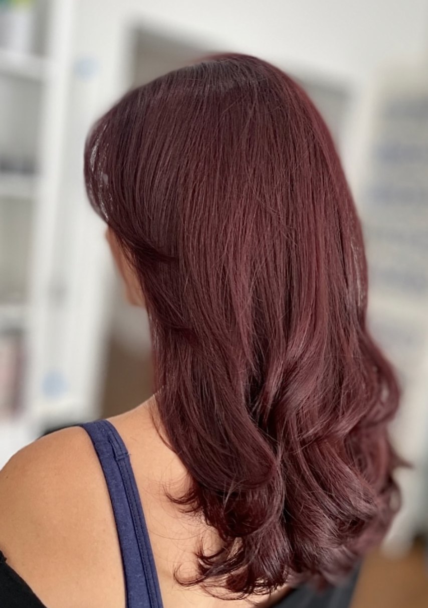 Deep cherry red at Elevate Salon + Spa, Charlottesville VA