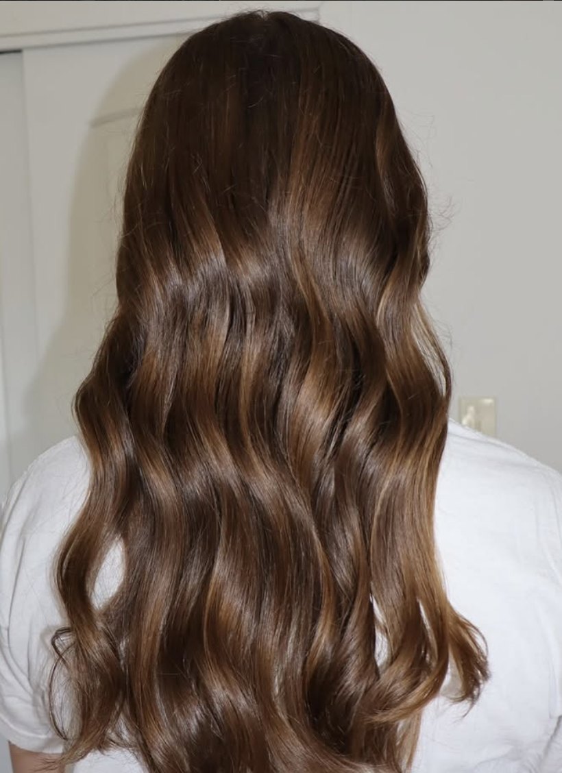 Glossy brunette waves at Elevate Salon + Spa, Charlottesville VA