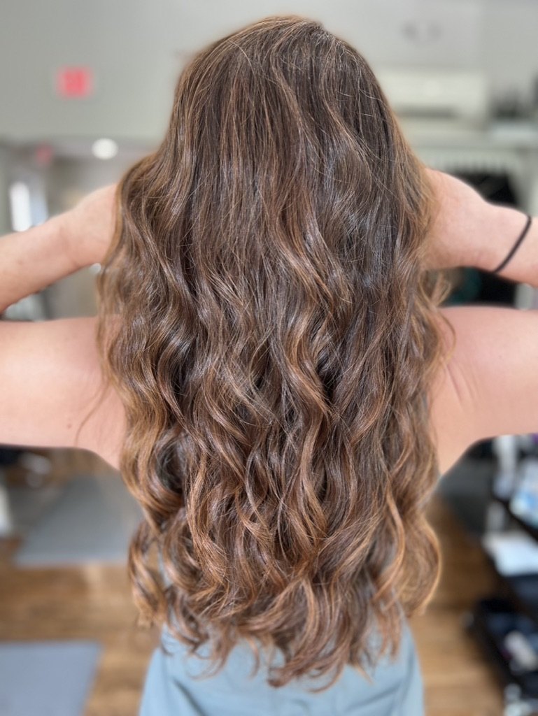 Long brunette extensions at Elevate Salon + Spa, Charlottesville VA