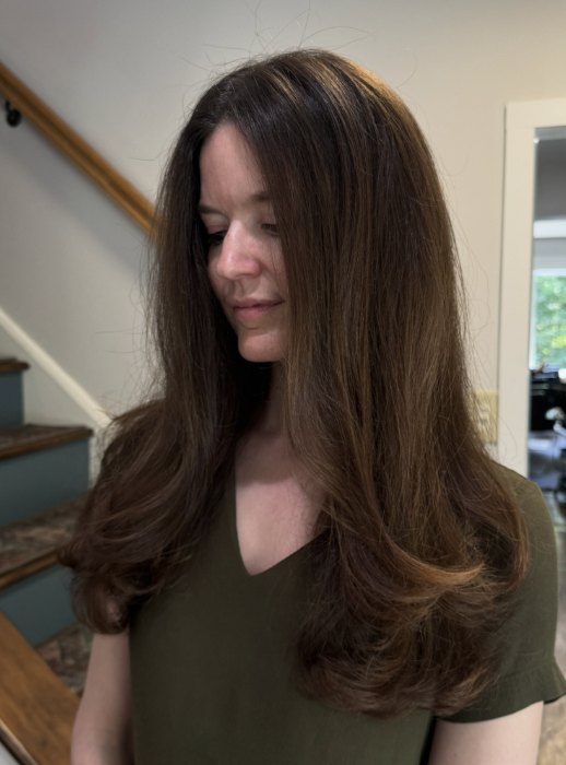 Long brunette layers at Elevate Salon + Spa, Charlottesville VA