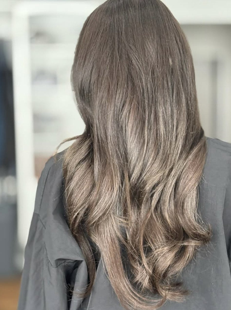 Mushroom brown extensions with waves at Elevate Salon + Spa, Charlottesville VA