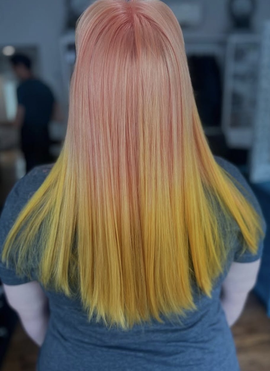 Pink and yellow vivid at Elevate Salon + Spa, Charlottesville VA