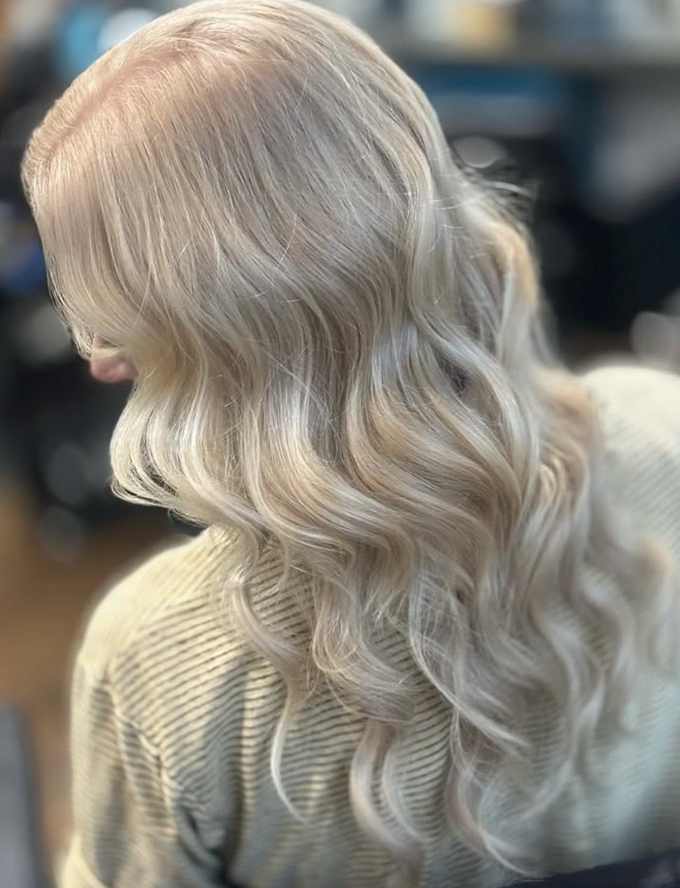 Platinum blonde waves at Elevate Salon + Spa, Charlottesville VA