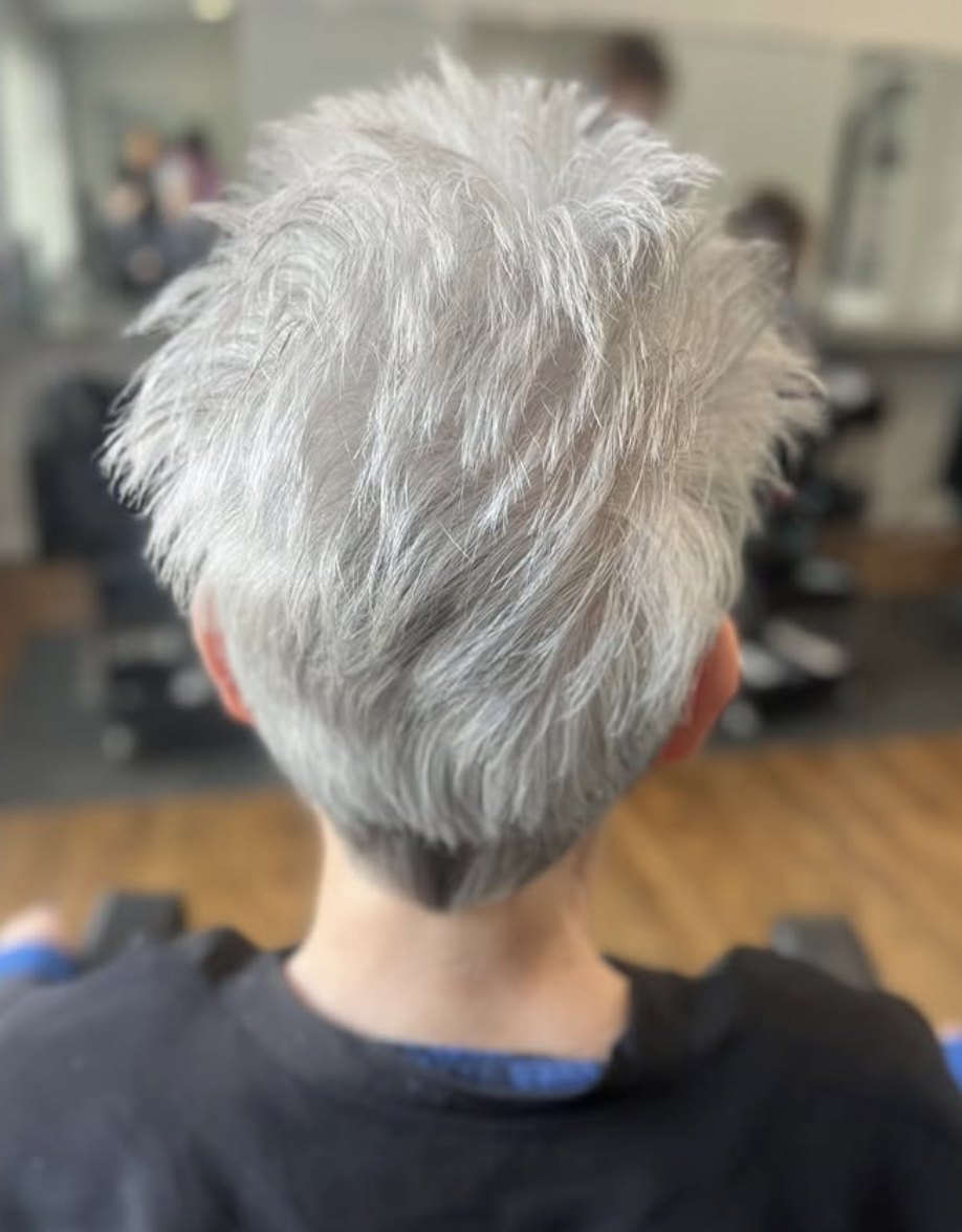 Short silver pixie at Elevate Salon + Spa, Charlottesville VA