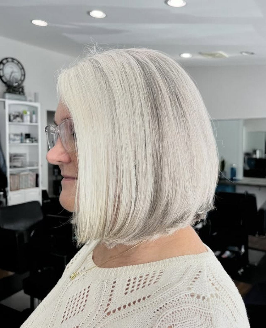 Silver white bob at Elevate Salon + Spa, Charlottesville VA