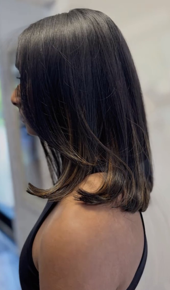 Sleek black lob at Elevate Salon + Spa, Charlottesville VA