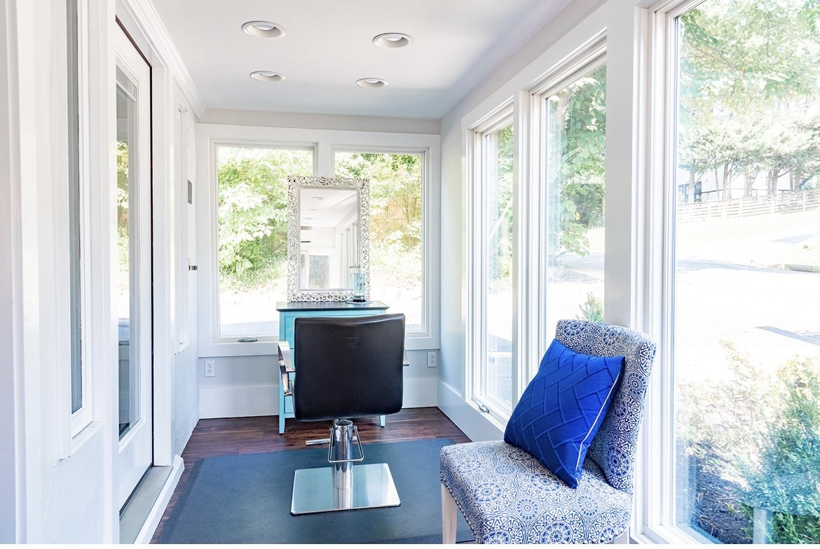 Sunroom styling chair at Elevate Salon + Spa, Charlottesville VA